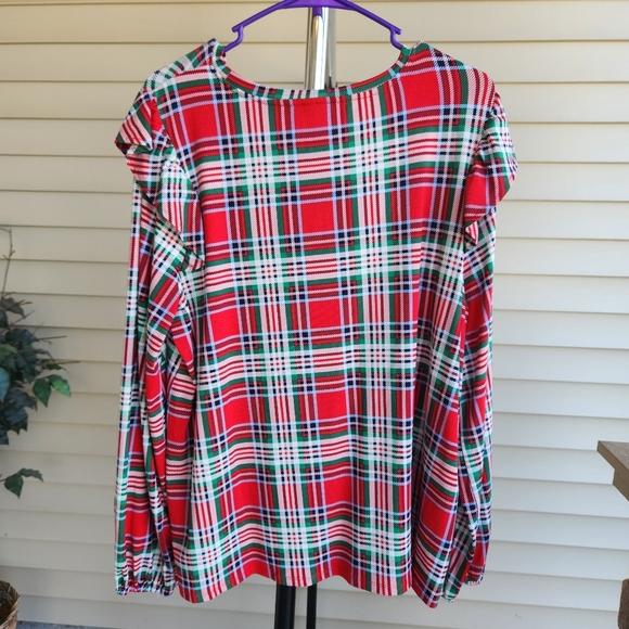 Crown & Ivy 1X Ladies Women's Blouse Shirt Red Green White - Picture 2 of 5